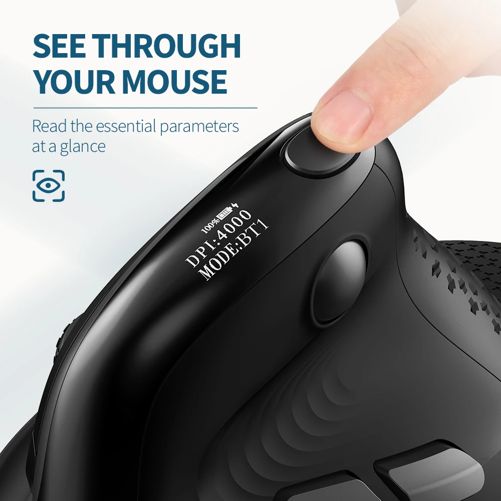 Delux M618XSD Seeker Ergonomic Vertical Mouse with OLED Screen 4000DPI Rechargeable 1000mA Removable Back Cover For Computer small computer mouse