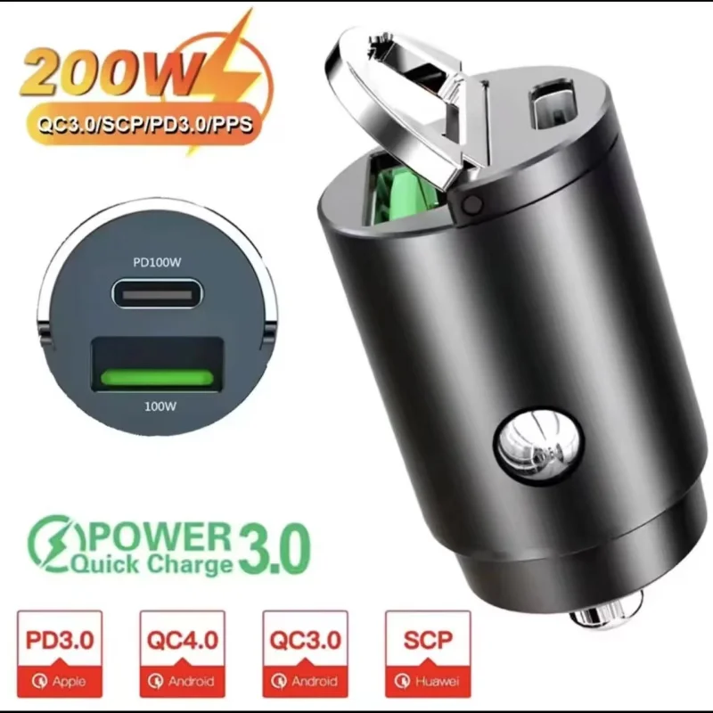 2025 200W Fast Charging IPhone QC3.0 Mini PD USB Type C Car Mobile Phone Charger For Xiaomi Samsung Huawei_voghion.com