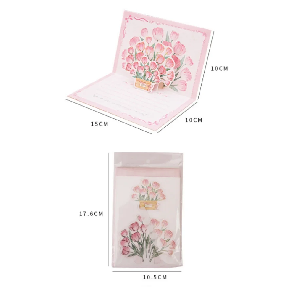 Greeting Cards Pop-Up 3d Tulips Roses Sunflowers Bouquet Mother'S Day Blessings Creative Card Gift For Mother