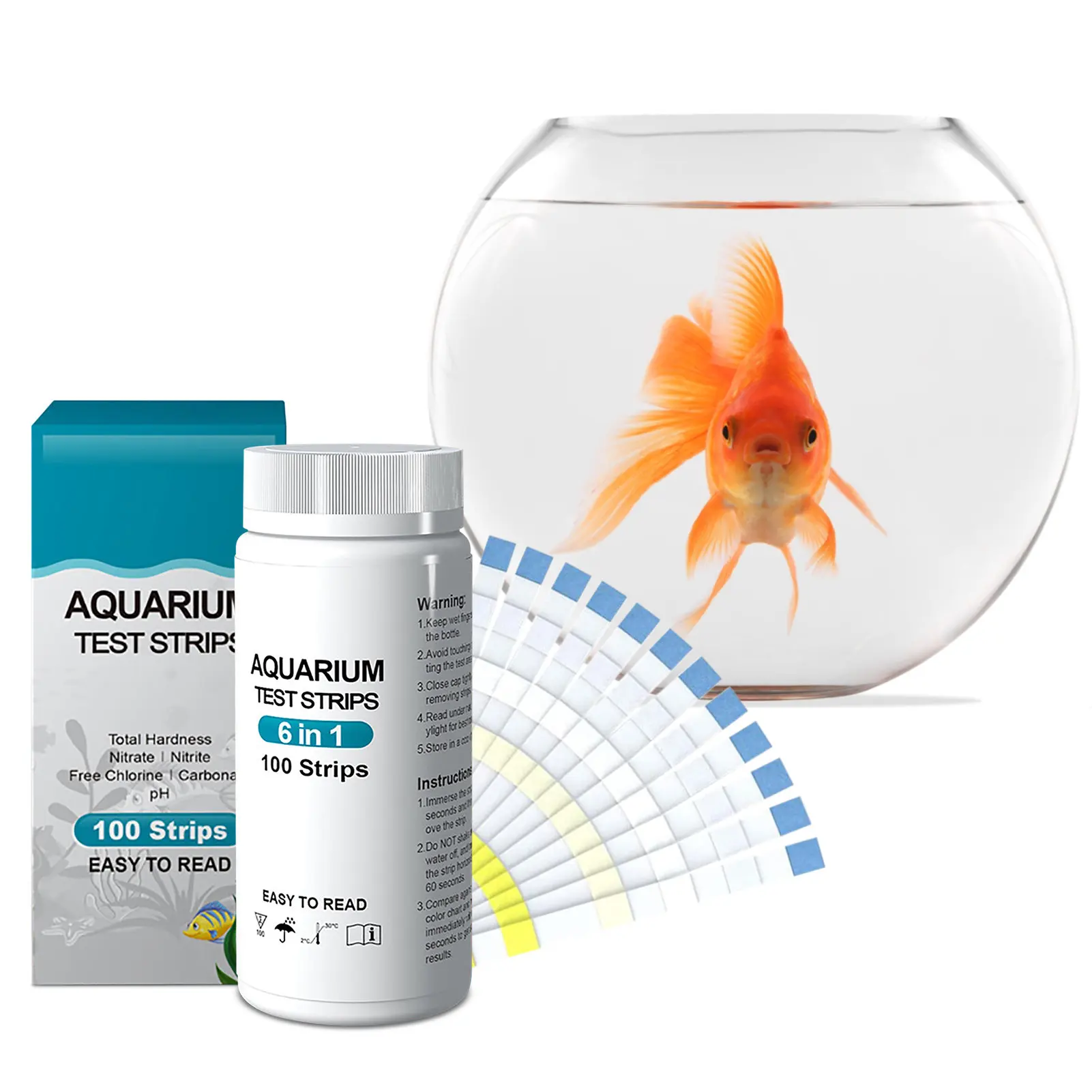 Aquarium Test Strips 6 In 1 Variety Of Water Parameters GH/KH/PH/nitrite/nitrate/chlorine 100 Strip