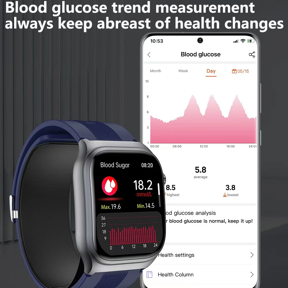 Smart Watch Bluetooth Call Non invasive Blood Glucose ECG Blood Pressure Composition Measurement Healthy Sleep Exercise