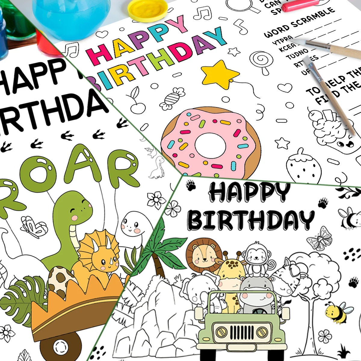 

Dinosaur Coloring Paper Kids Crafts Doodle Art Activity Gifts Birthday Party Supplies Coloring Education Poster Party Decors