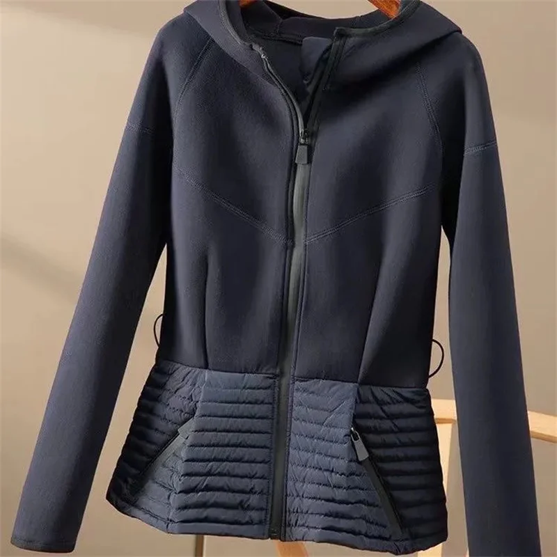 

2024 Spring Autumn Coat Women Wears Down Cotton Lotus Leaf Pendulum Jacket Fashion Hoodies Sportswear Female Zipper Hooded Coat