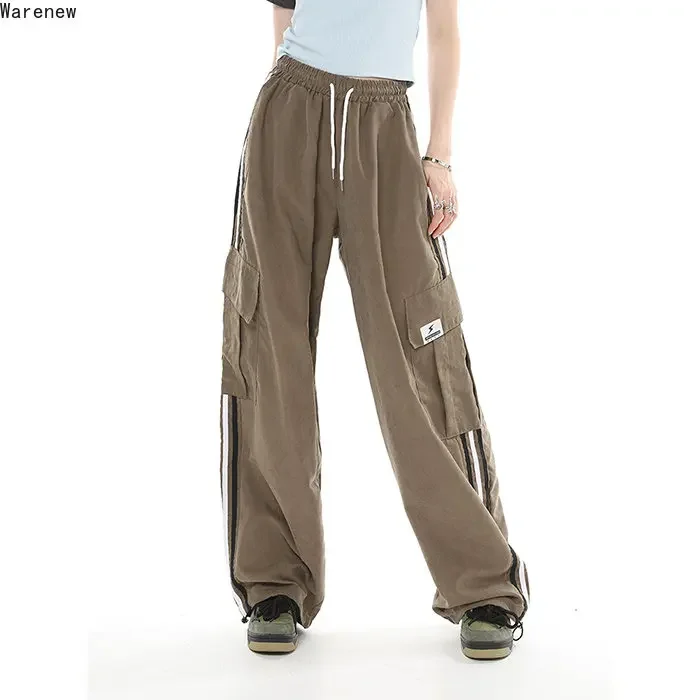 

Women's Y2K Wide Leg Elastic Waist Drawstring Baggy Cargo Pants Vintage Mopping Sweatpant Casual Pockets Elastic Waist Trousers