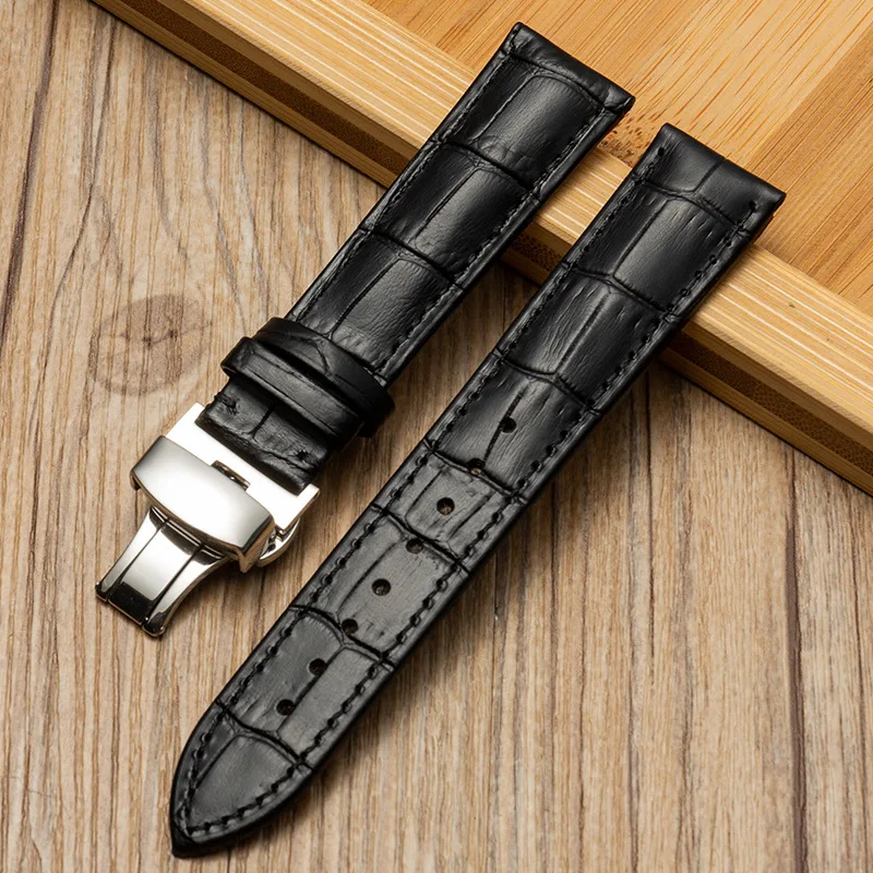 Luxurious Genuine Calfskin Leather Watch Strap with Butterfly Buckle - Available in Multiple Sizes