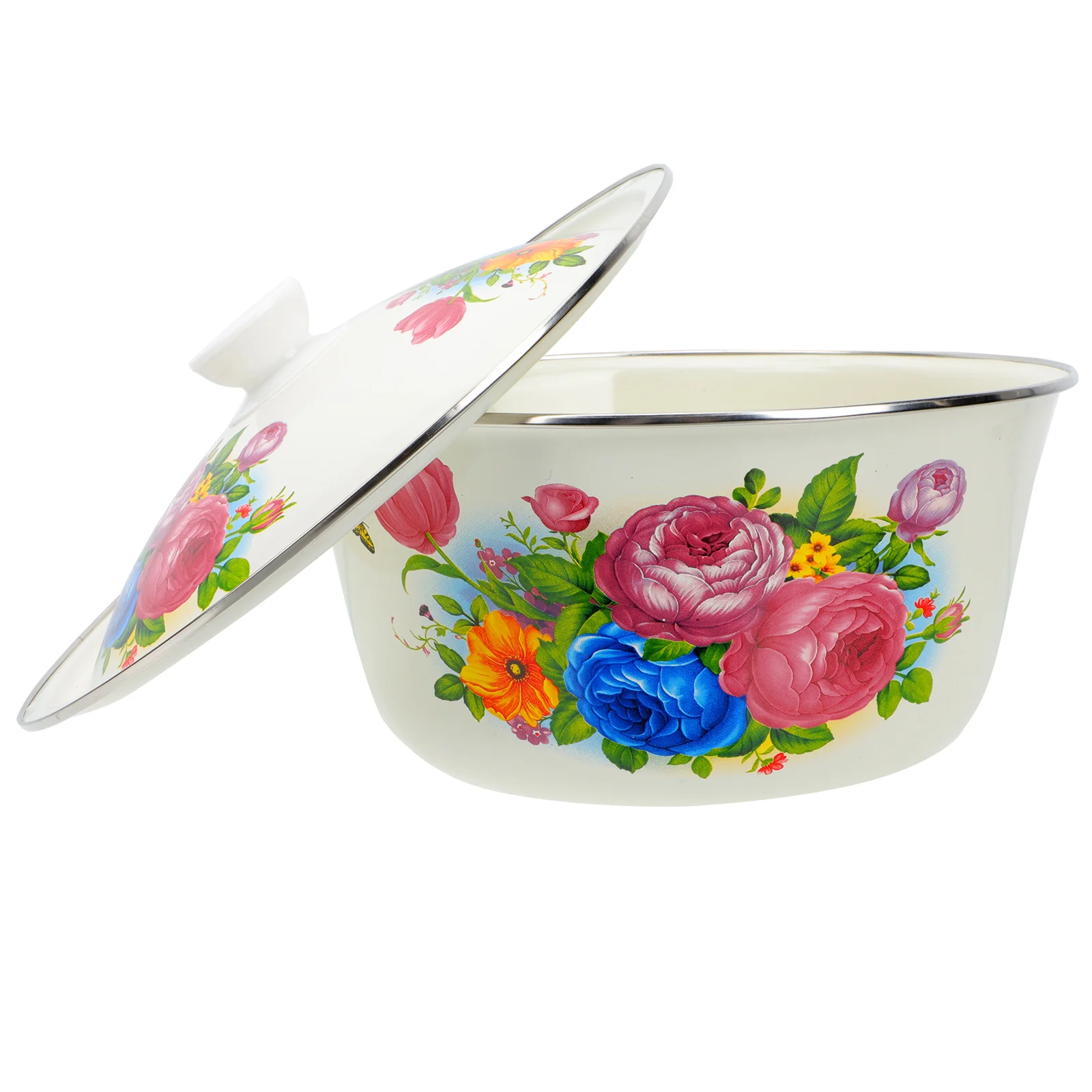 

Ceramic Containers with Lids Enamel Lard Basin Kitchen Supply Food Storage Soup Metal Tureen Pot Simple