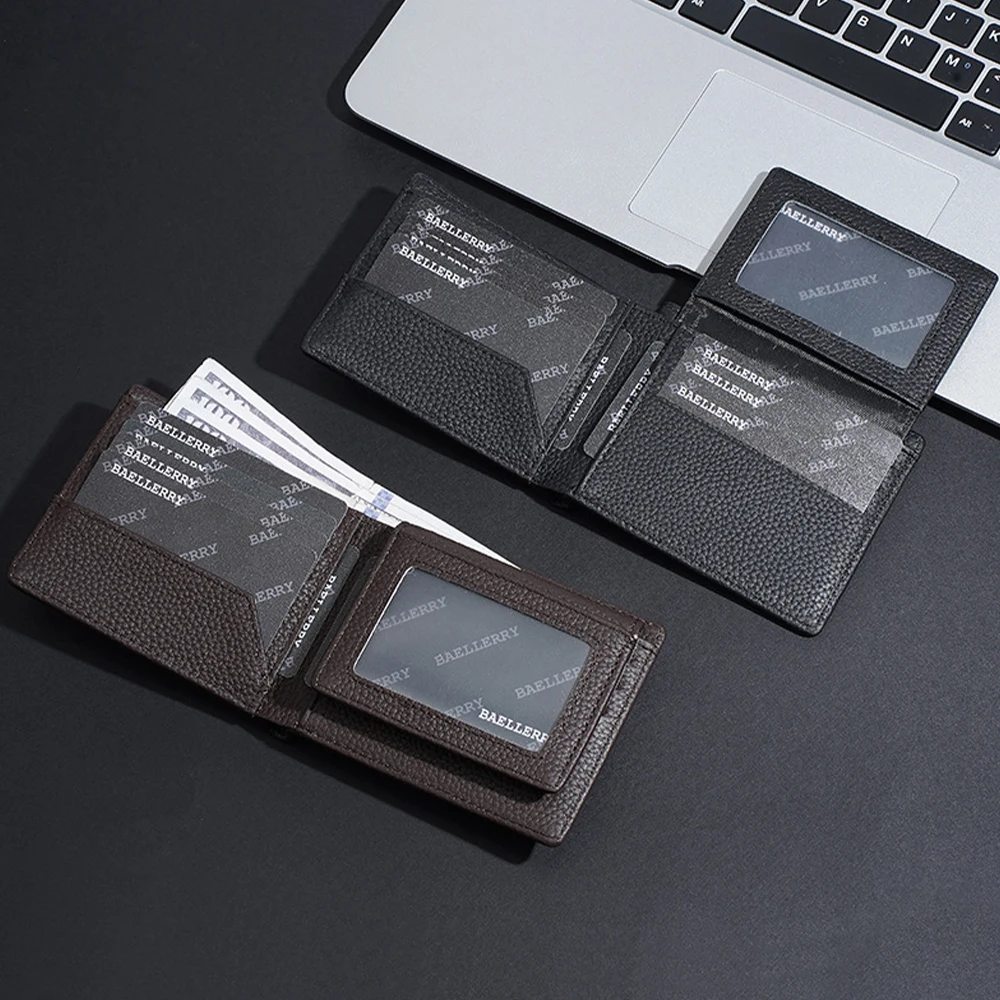 1Pcs Baellerry Men's Short Wallet, 9 Card Slots with Magnetic Money Clip, Stylish Metal Rivet Design