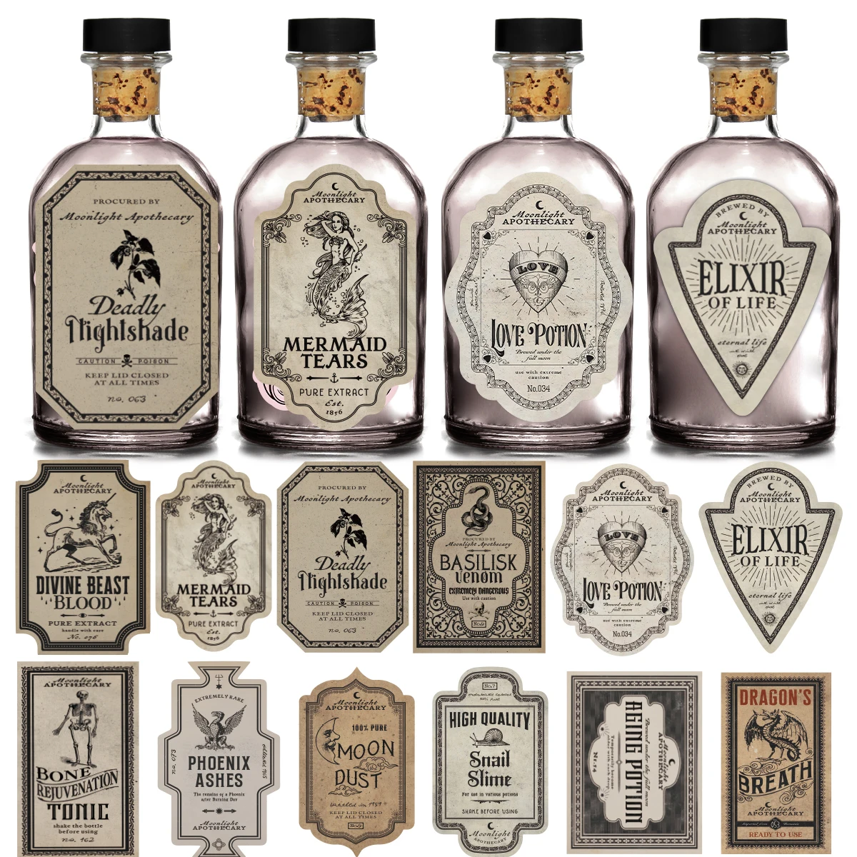 50 Autocollants Étiquettes Potion Halloween Vintage - Stickers Vinyle Pour Décoration