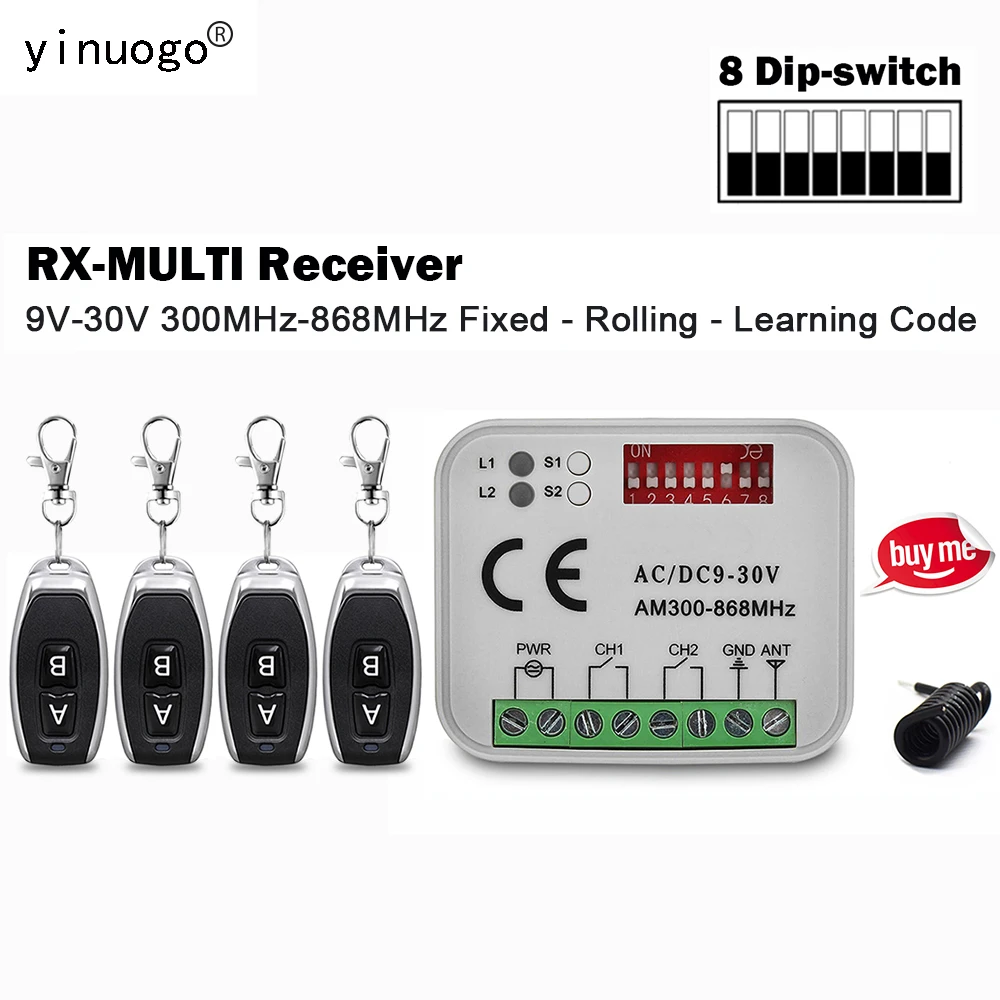Universal Garage Remote Control RX MULTI Receiver 9V 30V 2CH For 300MHz