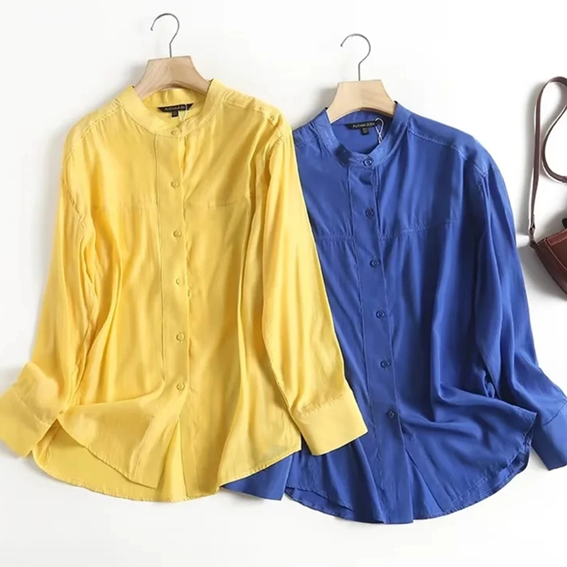 Maxdutti Fashion Simple Stand Collar Loose Shirt Long Sleeve Blouse Women Autumn  Blouse