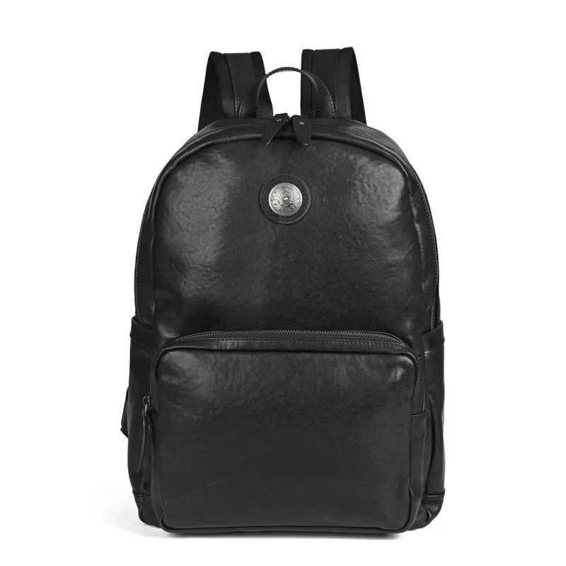 

Men's Bags Fashion School Backpack Black Soft Genuine Leather Men's Backpack Large Travel Bag Laptop Sport Male Backpacks
