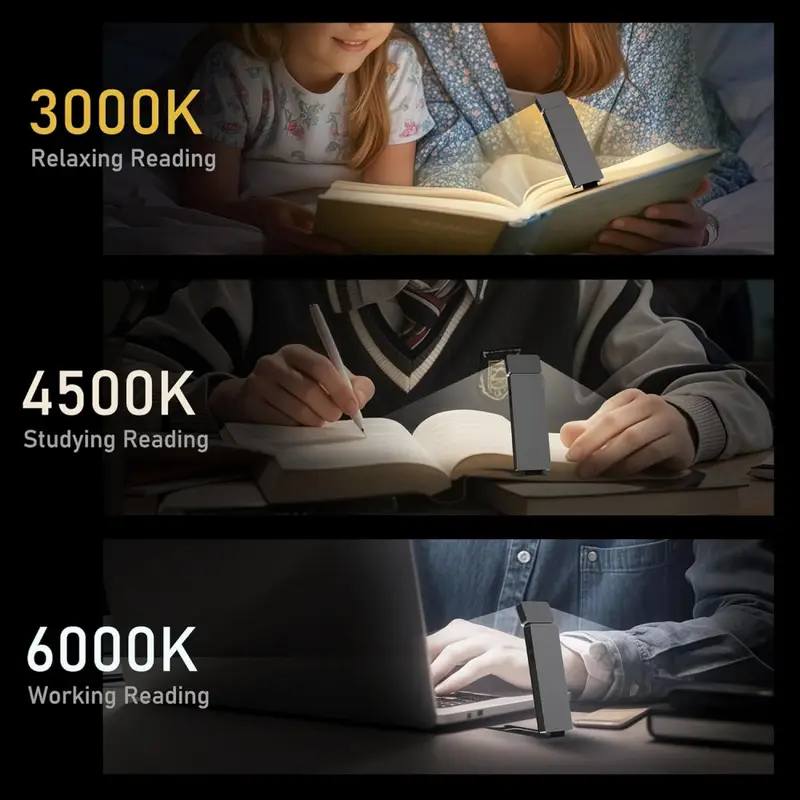LED Rechargeable Clip-On Book Light 3 Colors 5 Brightness Bed Reading Night Light  Eye-Protection Bookmark Lamp Mini Book Lamp - Image 3