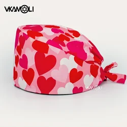 Pink Love Print Scrub Cap for Women - Medical & Veterinary Use (Hat)