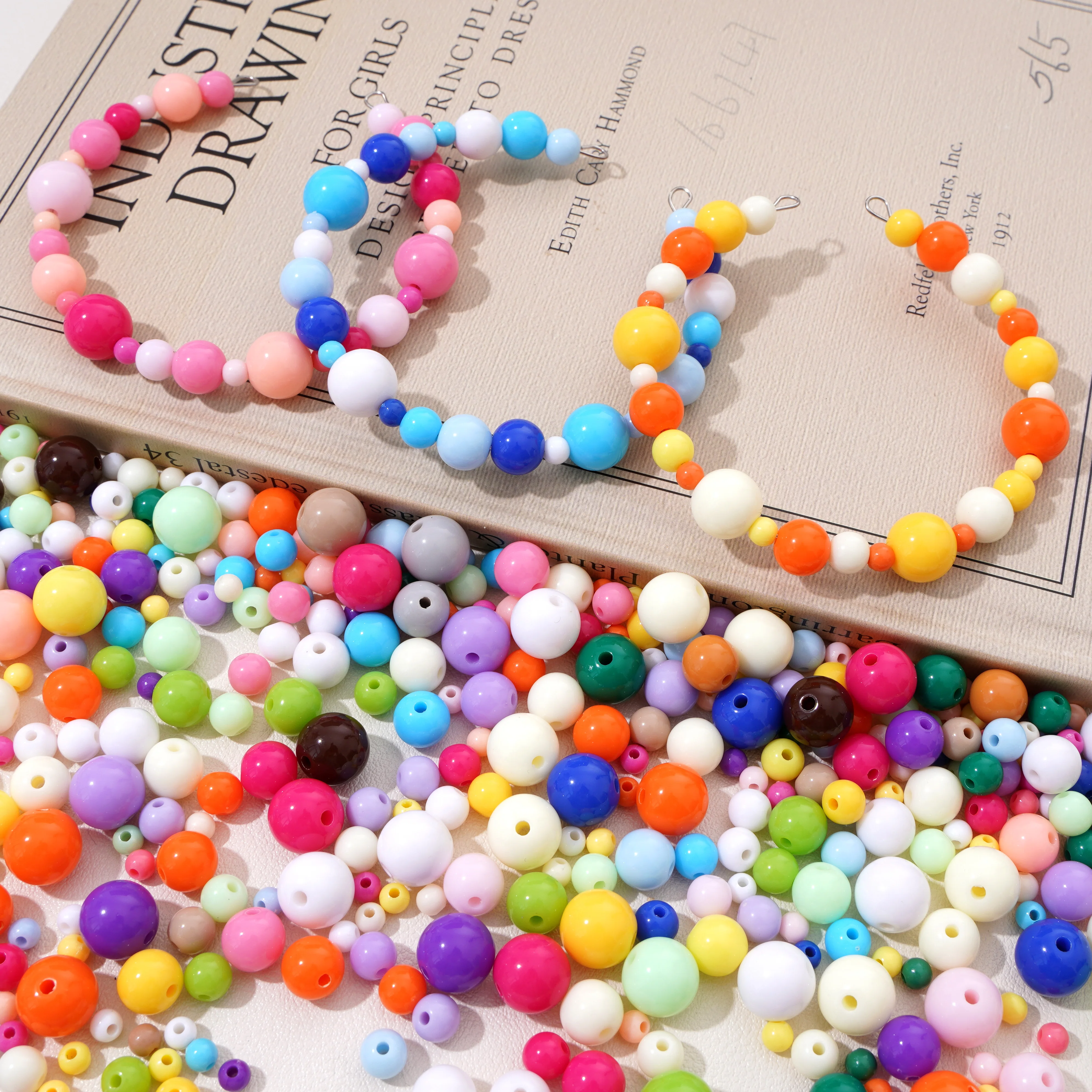 4-10mm 25g 혼합 사이즈 다채로운 아크릴 원형 비즈, 바느질 DIY 쥬얼리 ..
