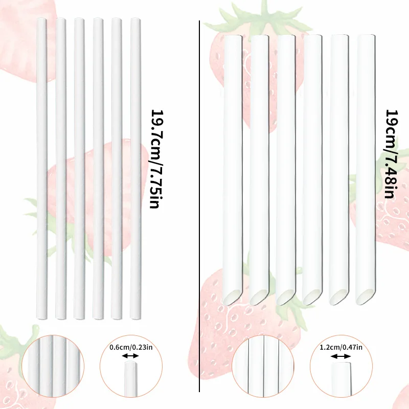 Paper Straws 12mm*190mm White 100p+6*197mm Orange Striped 200p Disposable Party Drinking Straws for Juices Shakes and Smoothies