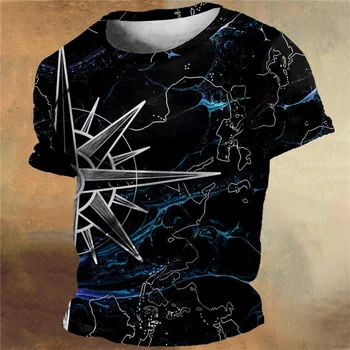 T-shirt con motivo nautico per uomo Vintage Compass 3D Printed Tees Summer Casual girocollo top magliette larghe a maniche corte
