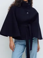 Casual Y2K Coats Women's Autumn Winter New Fashion Solid Color Cloak Stand Collar Button Belt Windbreaker Jacket Women Clothes 2