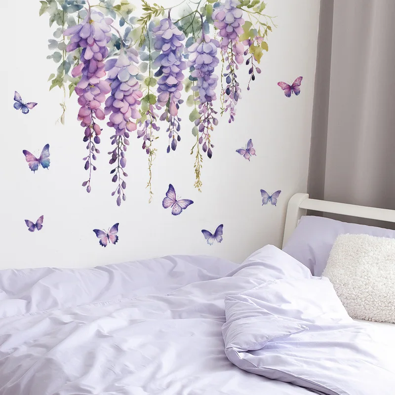 Elegant Purple Floral Butterfly Wall Decals - Self-Adhesive Home Decor Mural Stickers