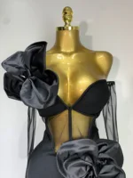 Women Sexy One Shoulder Bow Mesh See Through Bandage Bodycon Dress With Gloves Black Sleeveless Elegant Party Birthday Dresses 5