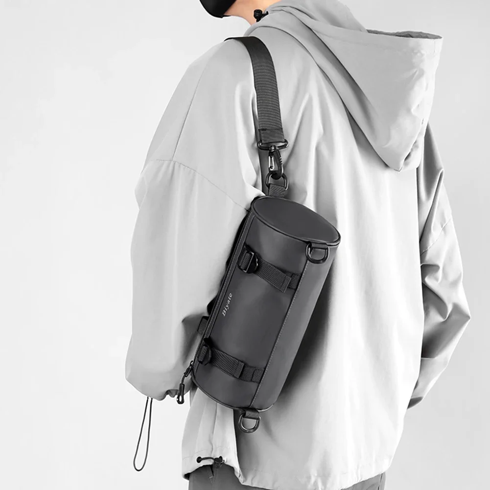 Men Crossbody Bag Nylon Round Cylindrical Backpack Rucksack Cross Body Shoulder Bag Travel Male Sling Side Messenger Chest Bag 2