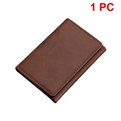 Trifold Magnetic PU Leather Card Holder Wallet with Storage (Brown)