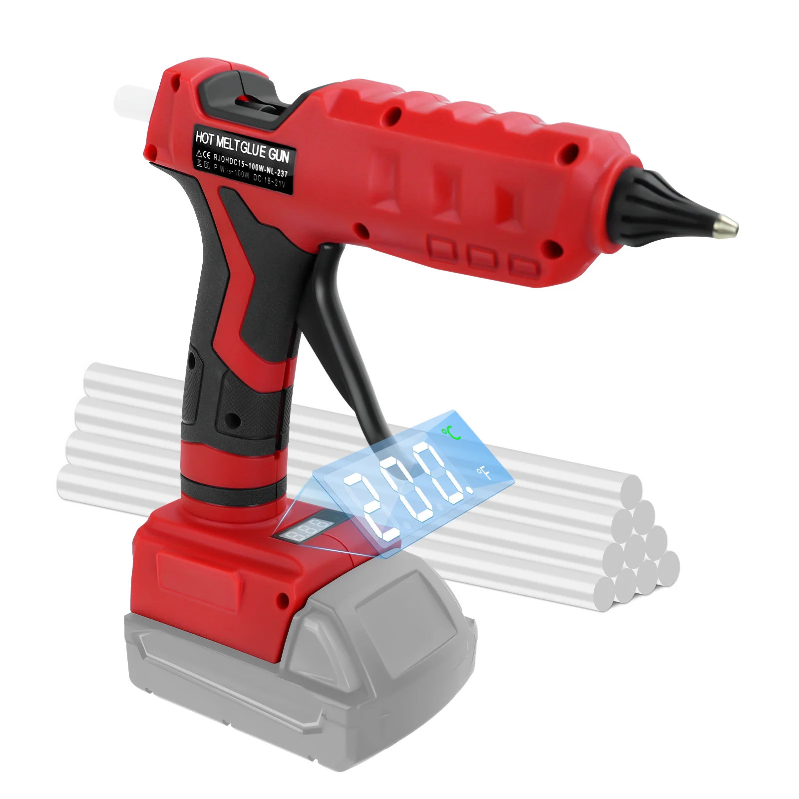 100W Cordless Hot Glue Gun for Milwaukee 18V Battery (No Battery) with 10Pcs 11mm Glue Sticks & LCD Digital Display Gun hot melt glue gun hot glue gun cordless glue gun