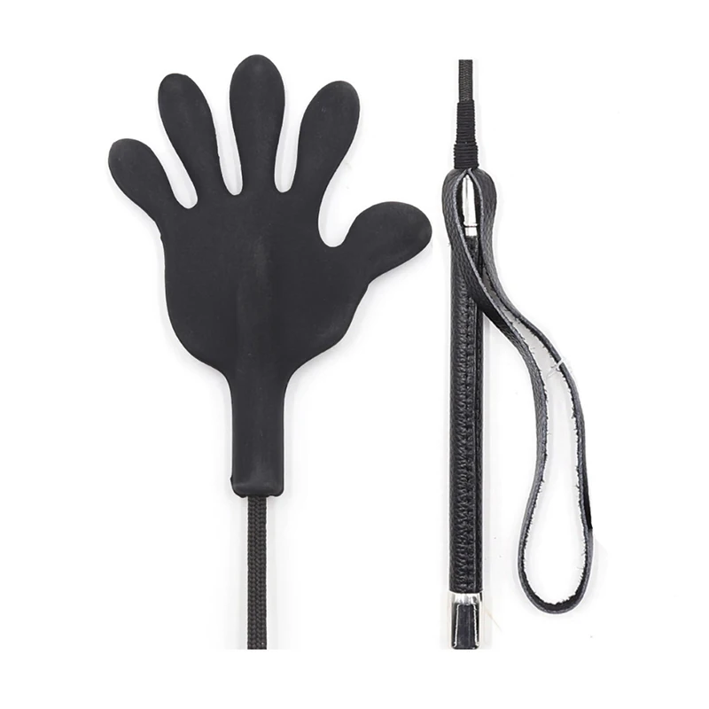 55CM Black Silicone Butterfly Shaped Top Long Straight Whip Riding Crop Flogger Paddle Slapper Horse Training Dressage Whips 5