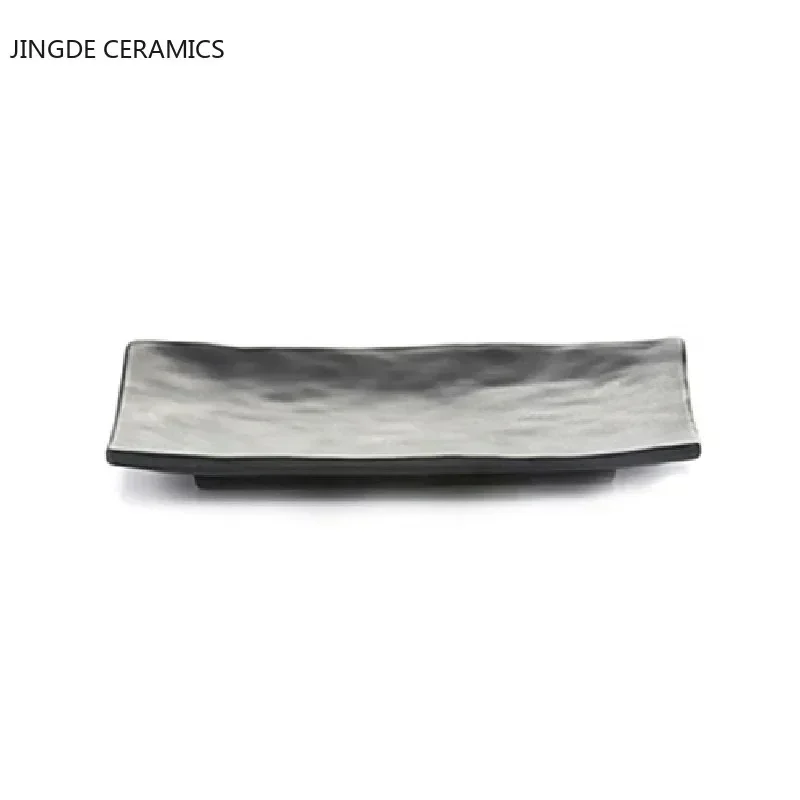 Barbecue Plate Black Scrub Striped Barbecue Meat Sushi Plate Melamine Kitchen Cutlery Korean Cuisine Saury Fruit Dessert Sushi Storage Plate
