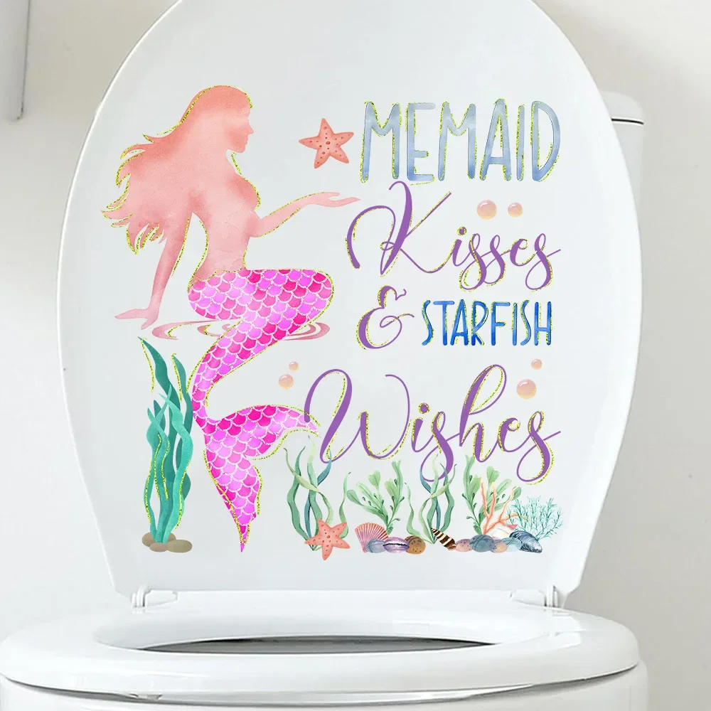 

Pink Mermaid Kiss Starfish Wishes Wall Stickers for Living-room Bedroom Kids Room Home Decor Wallpaper Poster Corridor Decal