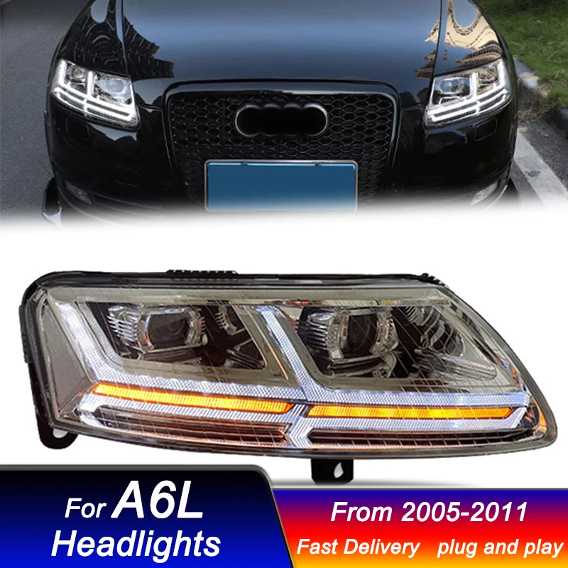 아우디 A6L 2005-2011-Q7 스타일 풀 LED DRL 동적 신호 헤드 램프, Bi Xenon 빔 헤드 램프, 자동차 헤드라이트 액세서리