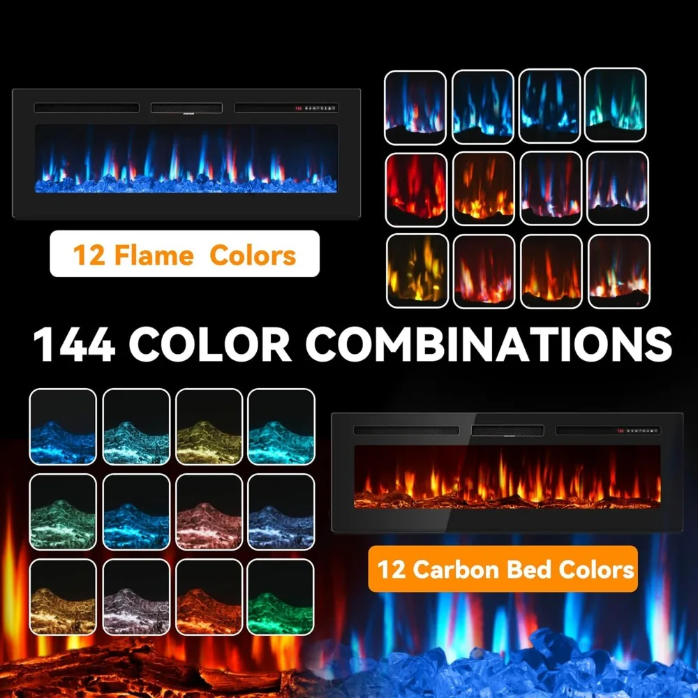 Electric Fireplace 60 Inches, Floating Wall Faux Fireplace Electric with Realistic Flames Ultra-Thin Fire Place Heater 2