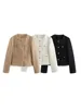 Chic Female Tweed Basic Jacket Coat Women Clothing Woolen Outerwear Long Sleeve Front Button Female Outerwear Chic Tops 5