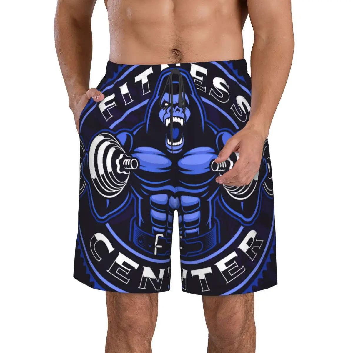 

Set Of Coloured Sport Mascots For Gym. Monkey Men's Beach Shorts Fitness Quick-drying Swimsuit Funny Street Fun 3D Shorts