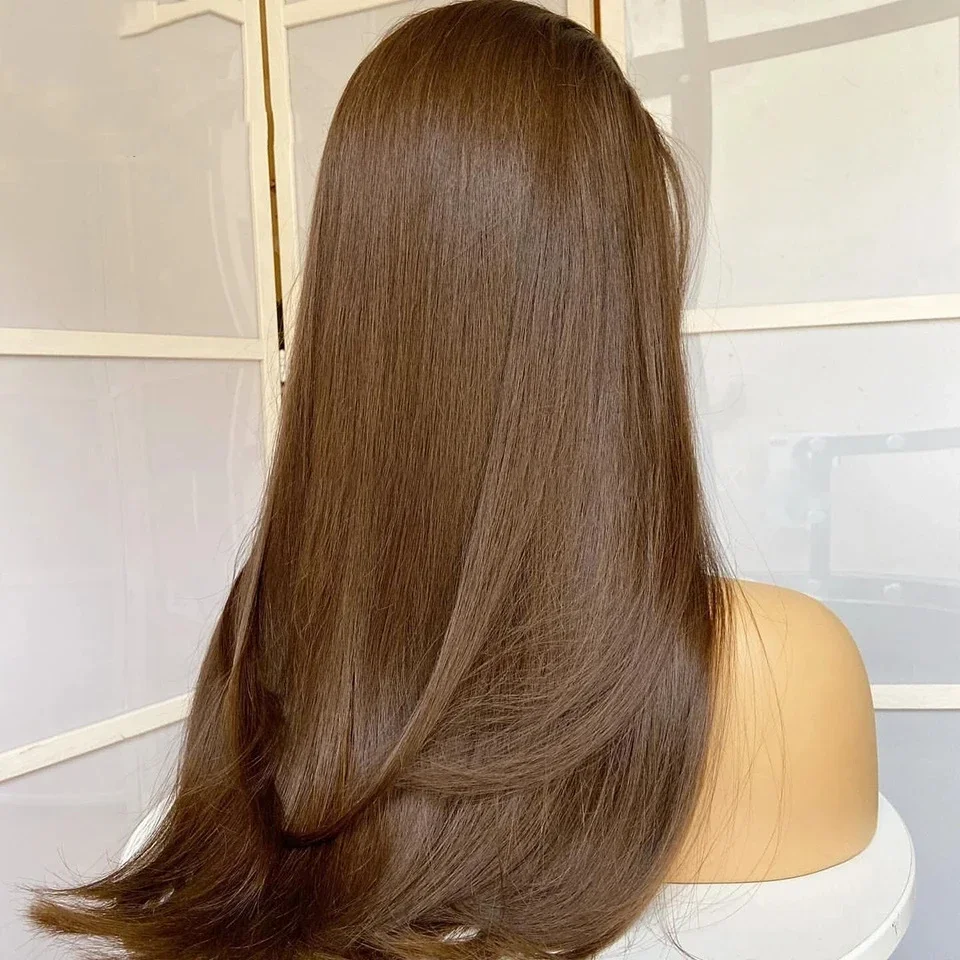 Human Hair Wig Soft Long 28inch Brown Silky Straight 5x5 Silk Base Jewish Human Hair Wig Glueless BabyHair HD Lace European Hair Preplucked Wig