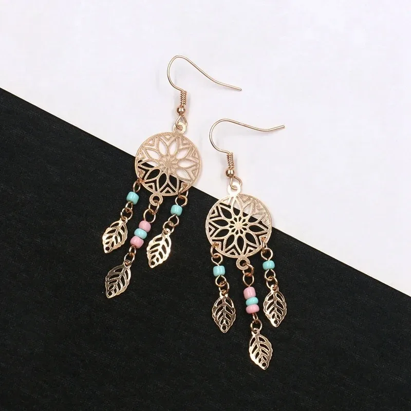 Retro Bohemian Gypsy Earrings Vintage Ethnic Golden Leaf Dangle Drop Earrings Hanging for Women Female Jewelry Accessories