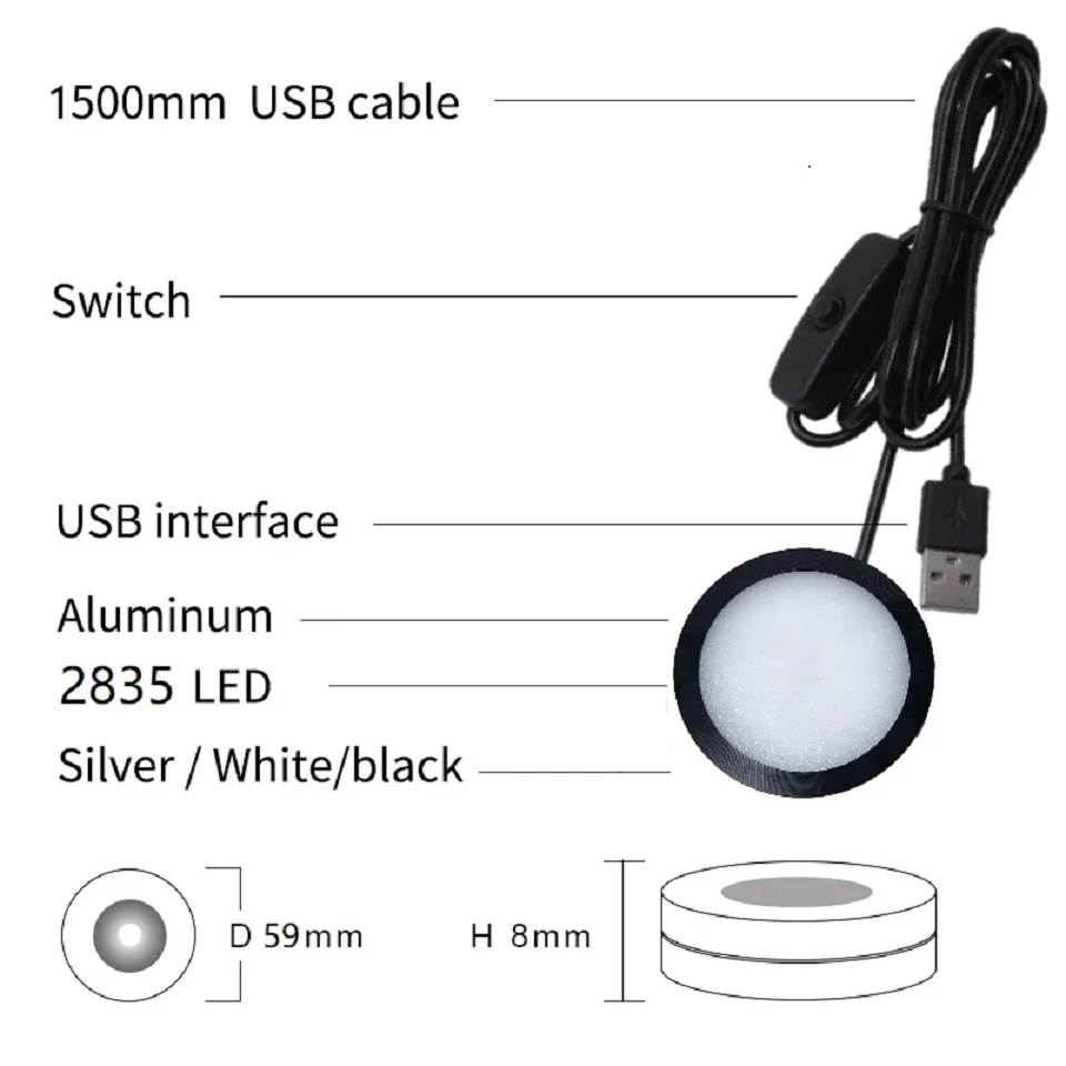 Description Picture 5 of itemSmall Micro USB LED spotlight 5V 8mm, wine cabinet, hotel restaurant cabinet, glass cabinet
