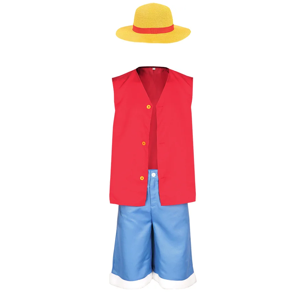 Kids Adult Luffy Cosplay Costume Hat Shirt Shorts Halloween Outfits