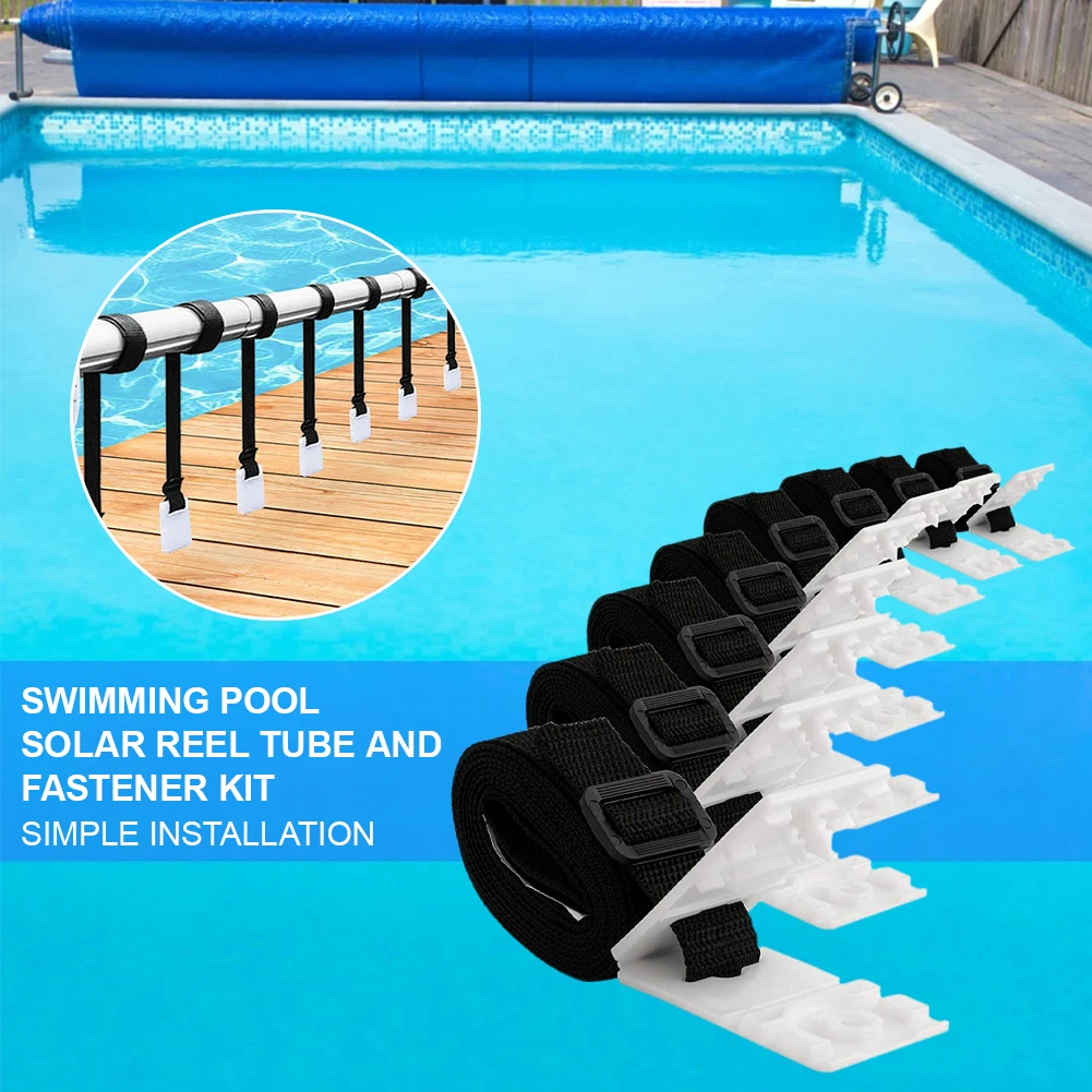 Pool Solar Cover Reel Attachment Kit 8pcs Blanket Straps + 8pcs