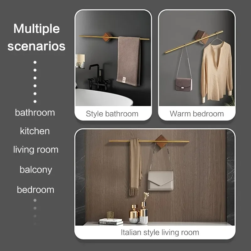 Adjustable Stainless Steel Towel Bar with Natural Wood Finish-Easy Install, Heavy Duty Wall Mount Bracket for Bathroom Decor