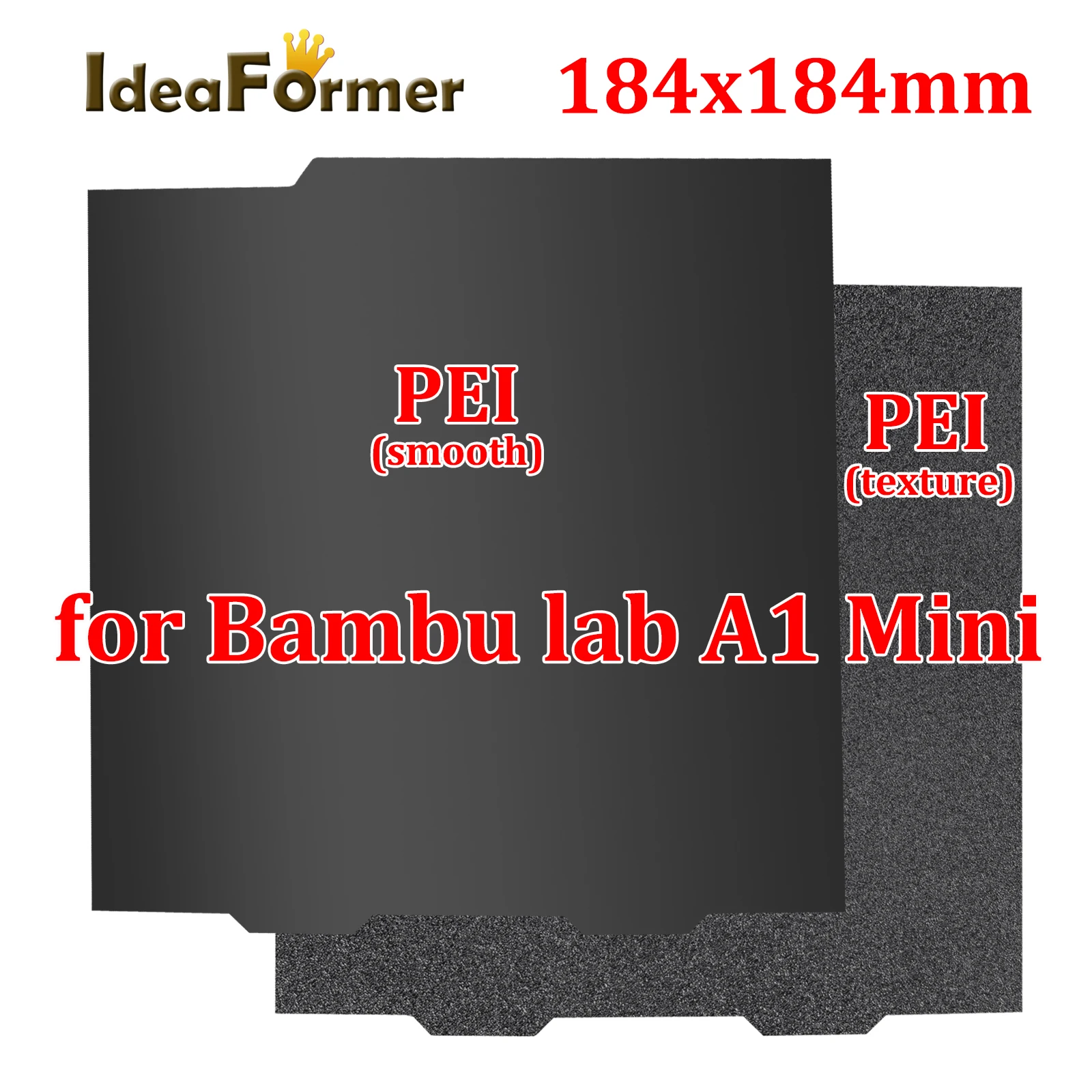 

1/2 шт., встроенная пластина PEI для Bambu Lab A1 Mini 184x184 мм, черный лист, двусторонняя печать, гладкая текстурированная PEI для лаборатории Bambu