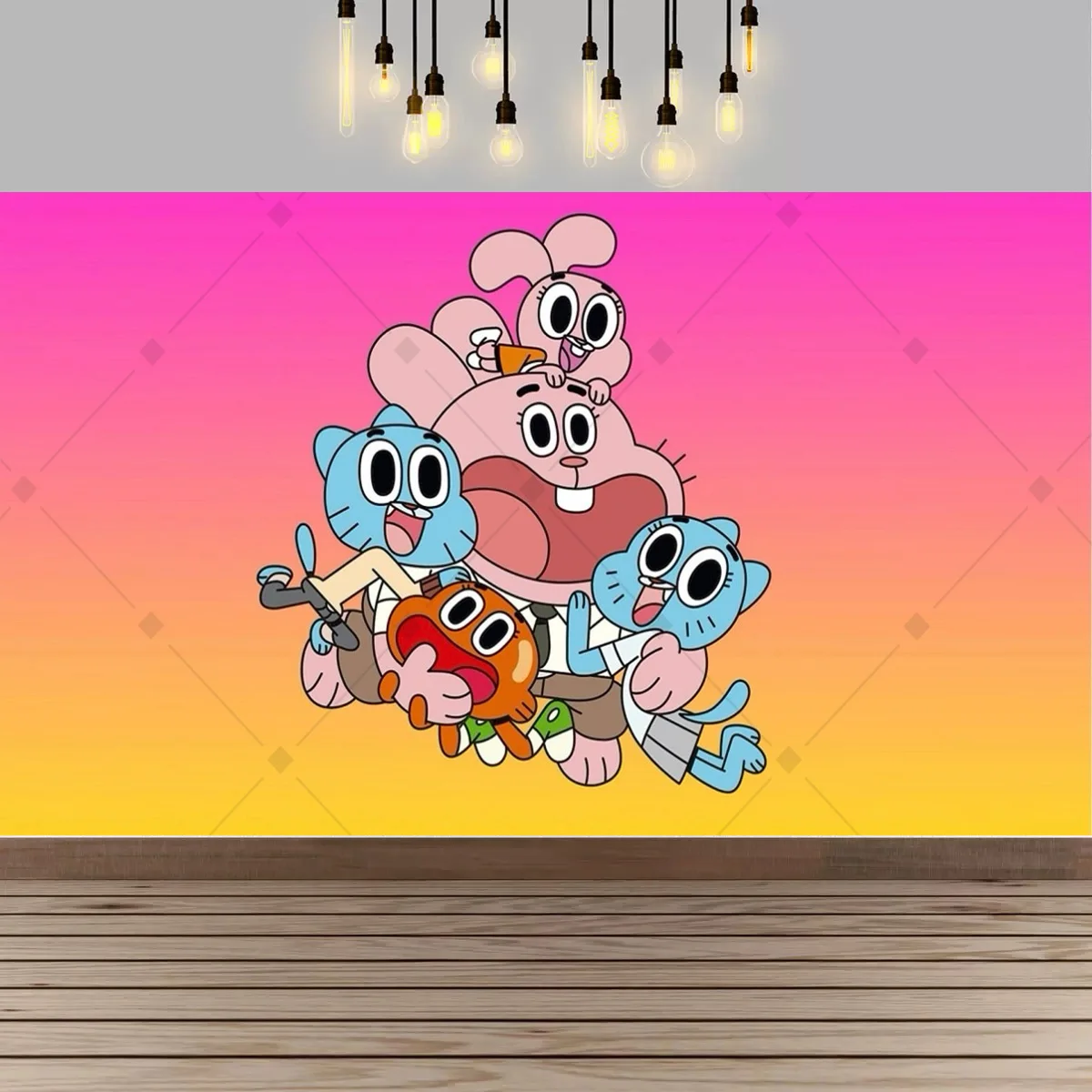Animierte Komödie Stil Gumball Dekoration Hintergrund Cartoon Haustier Katze Kaninchen Banner Geburtstag Party Dekoration Geschenk Baby Taufe – Detail 12