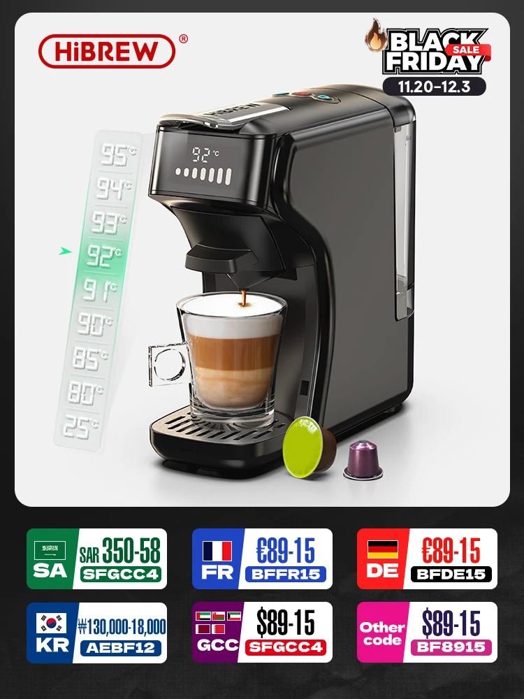 HiBREW 6in1 Capsule Coffee Machine Hot/Cold Multiple Espresso Cafetera Cappuccino Coffee Maker Dolce Gusto Nespresso Powder H1B