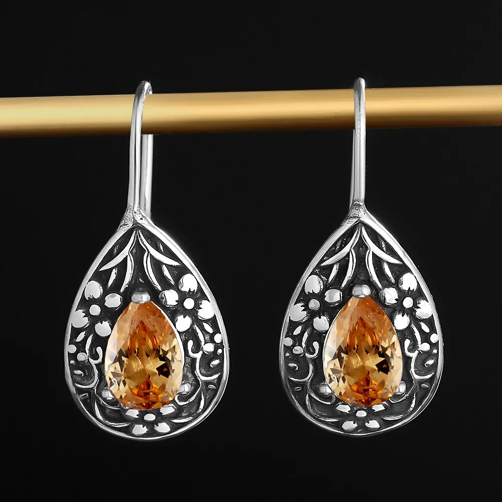 

925 Sterling Silver New Drop Pear-shaped Retro Earrings Zircon Earrings Dangle Earrings Fashion Ear Jewelry for Women Gift