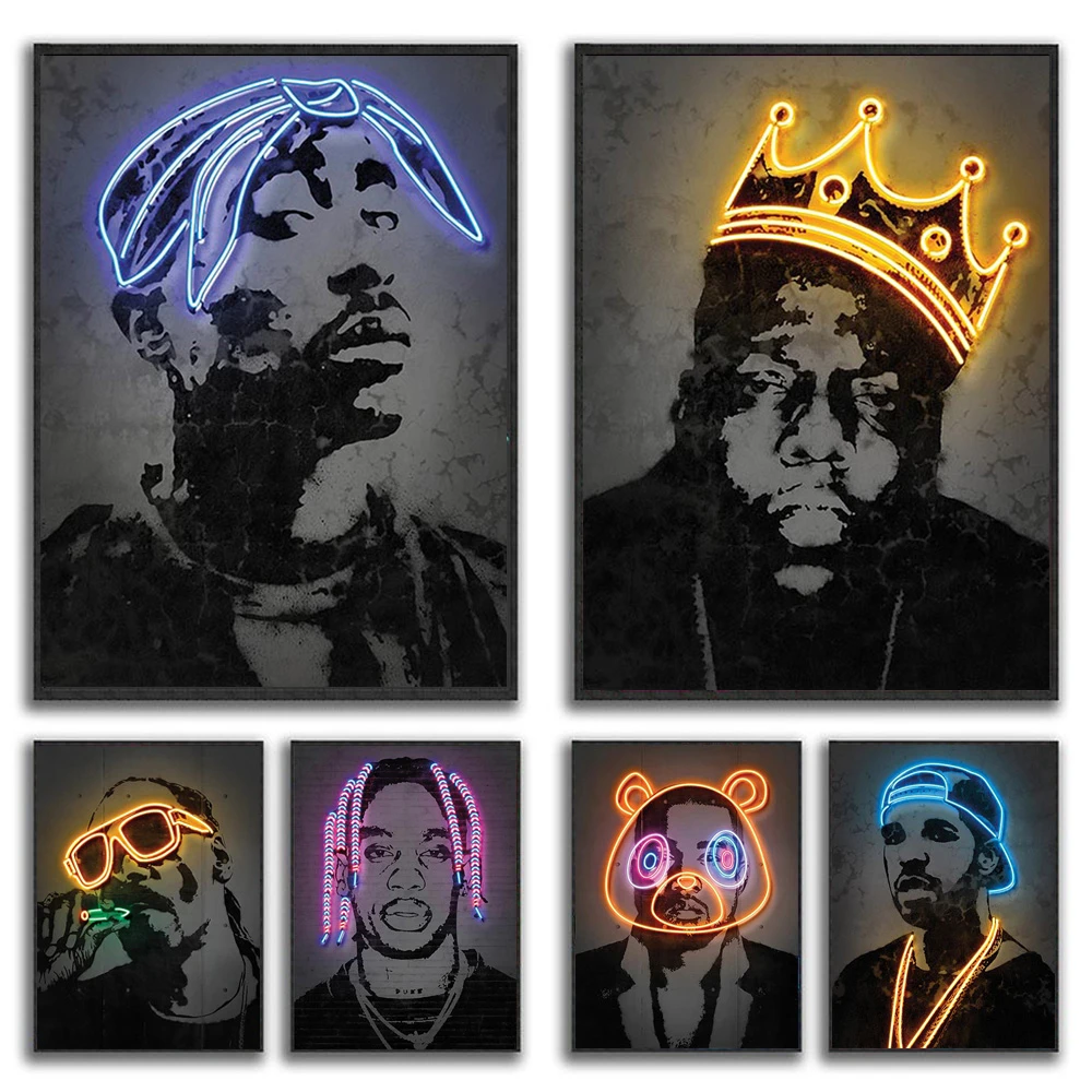 Abstract Rapper Wall Art Home Decor Poster Neon Effect Hip Hop Artist