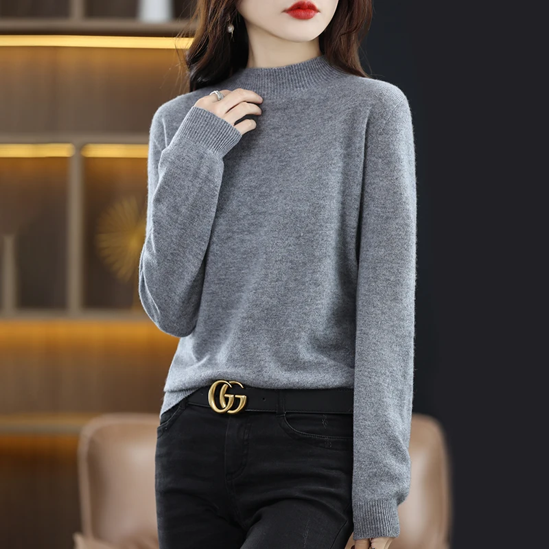 Autumn Winter Woman's Cashmere Sweaters Female Pullover Long Sleeve Half Turtleneck Jumper Knitted Tops Cashmere Sweaters
