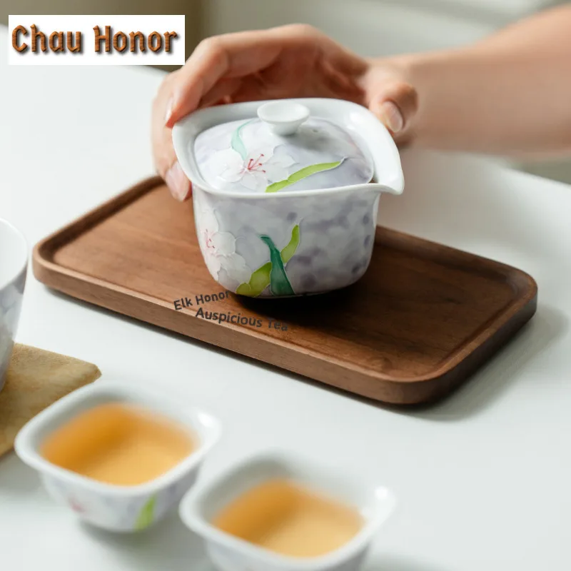 Misty Purple Pure Hand-painted Lily Tea Set Complete Set Zen Tea Ceremony Set Teapot and Tea Cup Set Teaware Accessories Craft