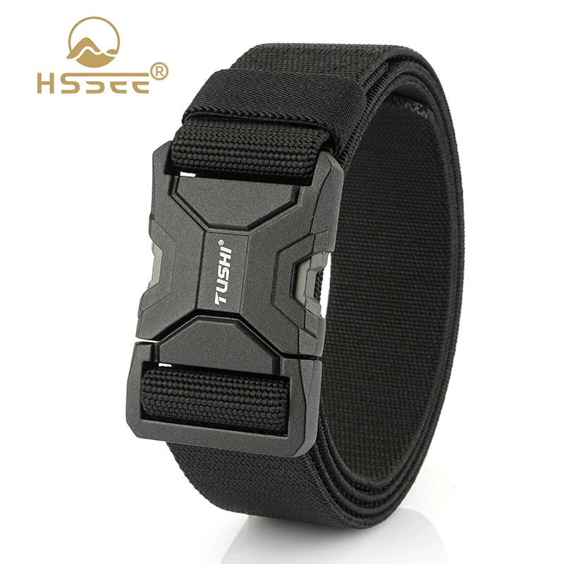 HSSEE Casual Elastic Belt Men Zinc Alloy Quick Release Tactical Outdoor Belt Premium Nylon Stretch Work Male Girdle