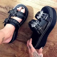 Metal Decoration Women Slippers Designer Summer Sandals Buckles Vampire Cosplay Platform Black Gothic Shoes for Women Slippers - Image 2