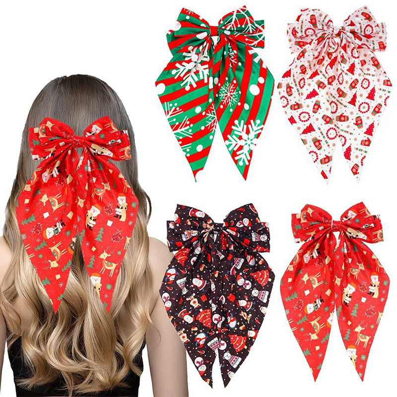 Hot selling Christmas bows ribbons spring clips snowflakes Christmas trees Santa Claus hair clips holiday party hair accessories