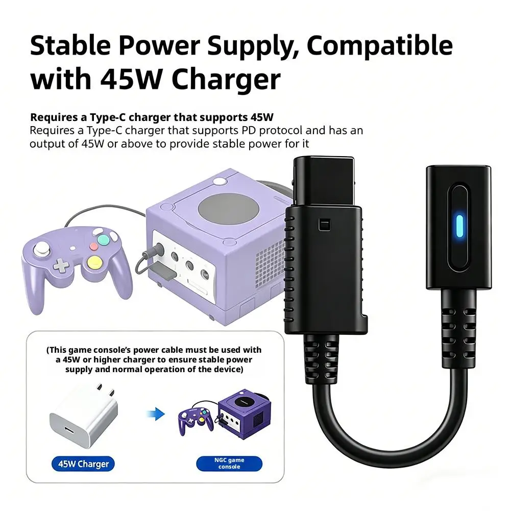 게임큐브 전원 변환용 USB C 전원 공급 코드(파란색 LED 표시등 포함) 12cm 타입 C 36W PD 충전 케이블